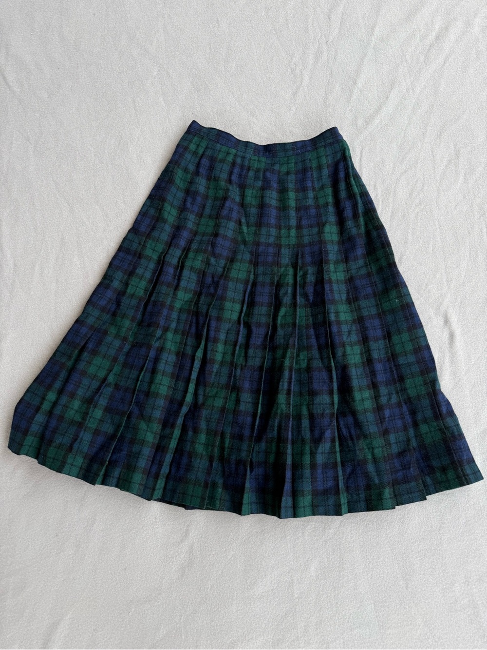 VTG Pendleton Black Watch Tartan Pleated Wool Midi Skirt Size 10 Blue Green USA